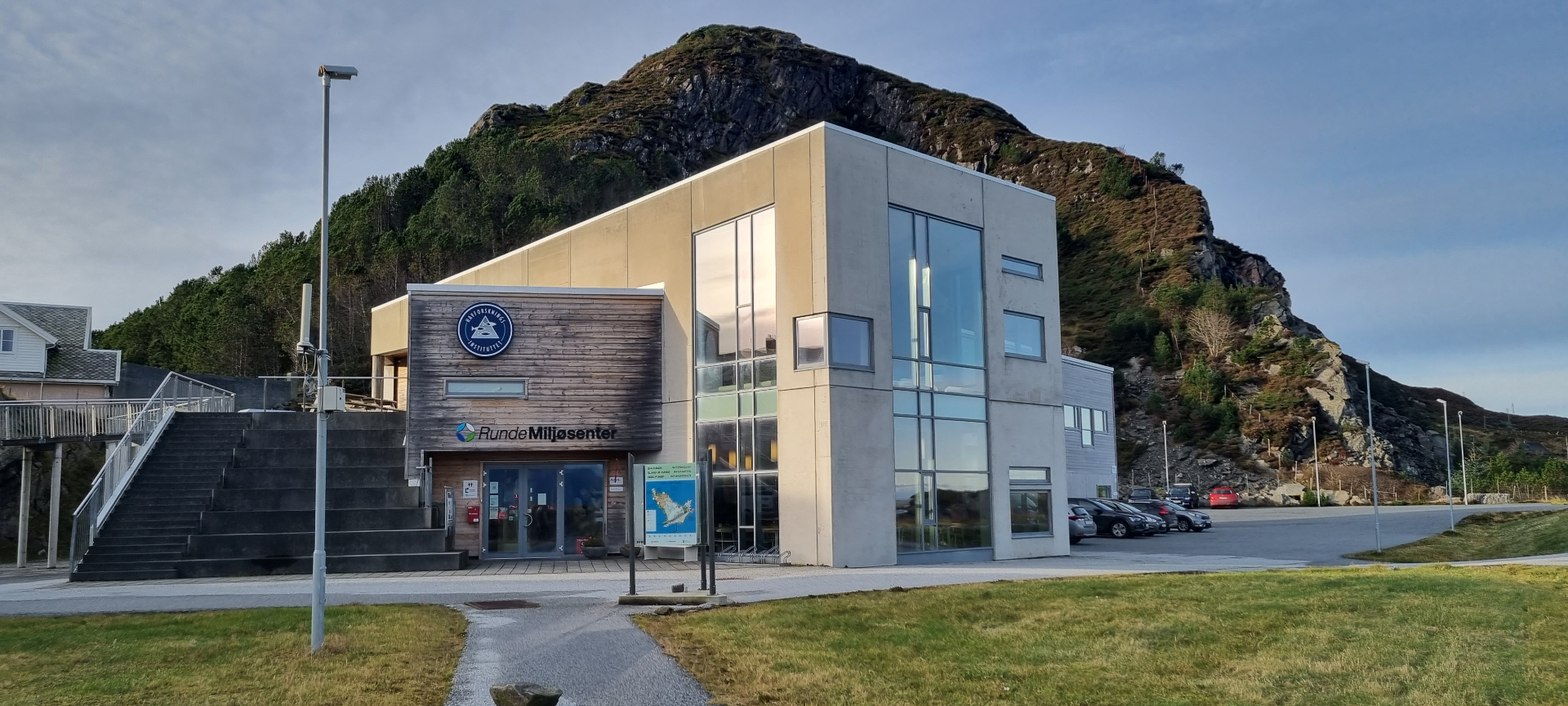 Runde Environmental Centre building with a mountain in the background